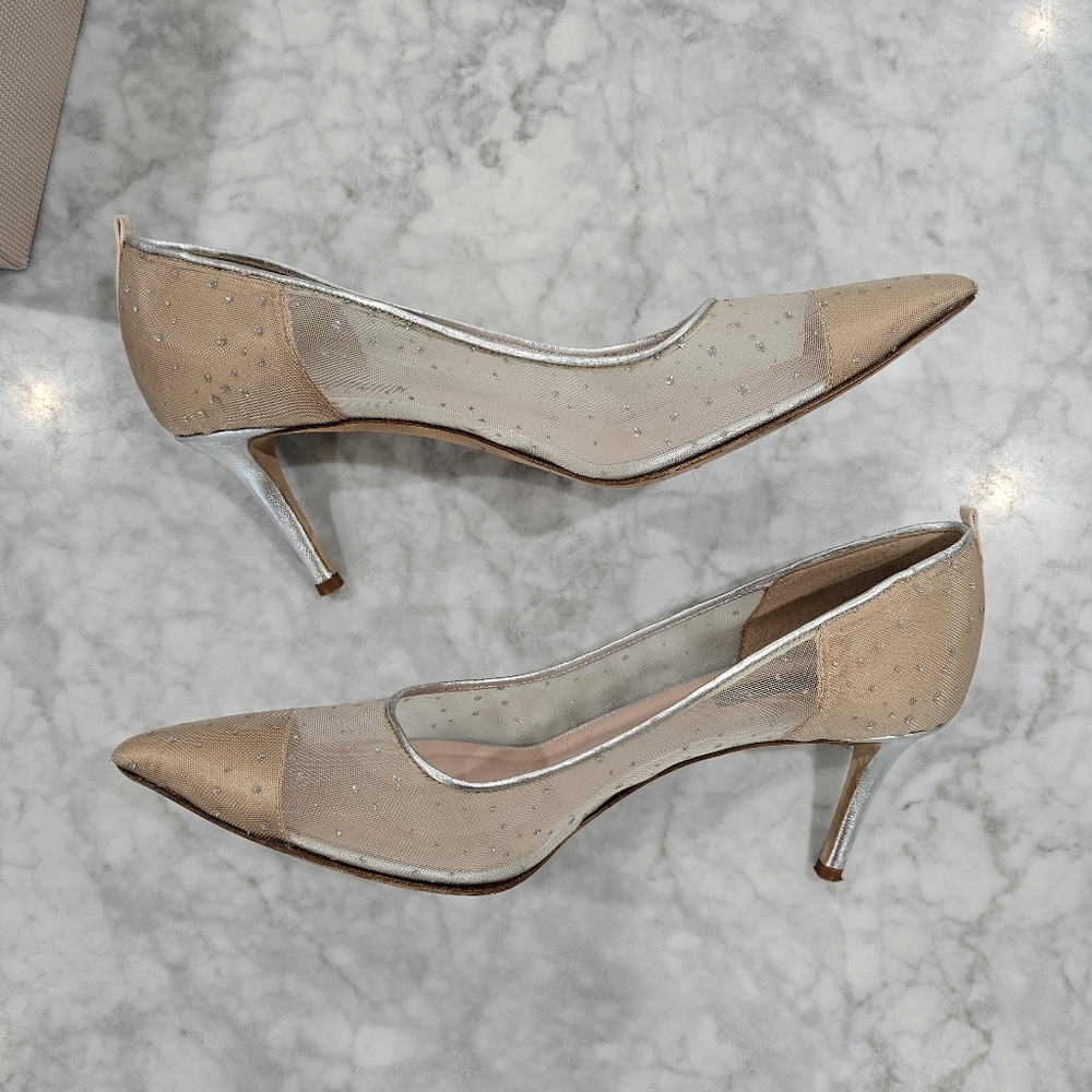 SJP Sarah Jessica Parker Nude Mesh Crystal Mid Height Pointed Heels size 40 - Picture 5 of 7